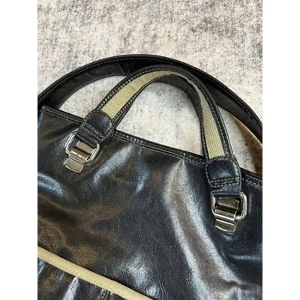 VTG Y2K Nine West Black Faux Leather Utility Tote Bag Gorpcore Canvas Cargo EUC